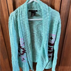 Aqua Open Front Aztec Sweater